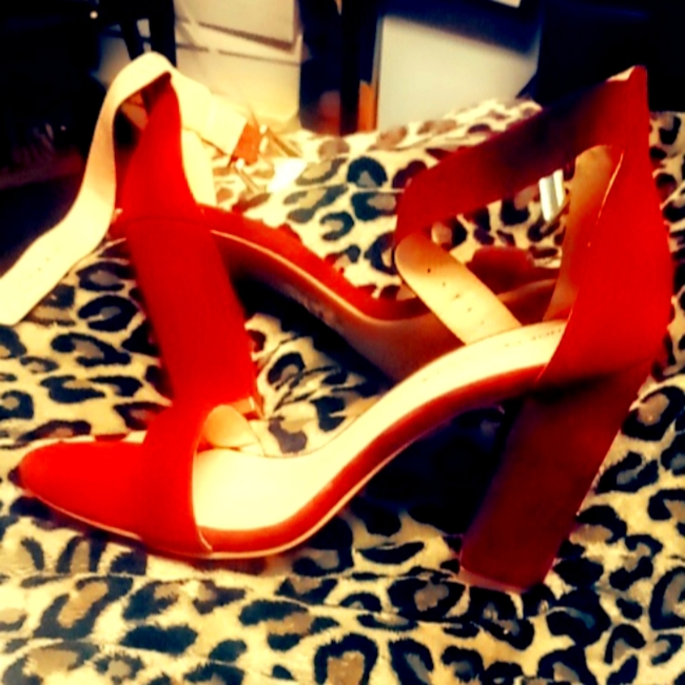 Brand new burgundy block heel with ankle strap